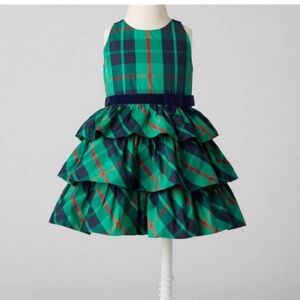Janie and Jack Green Emerald Plaid Tiered Holiday Dress
